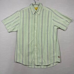 Duck Head Seersucker Button Shirt Men M Green Blue White Short Sleeve Classic